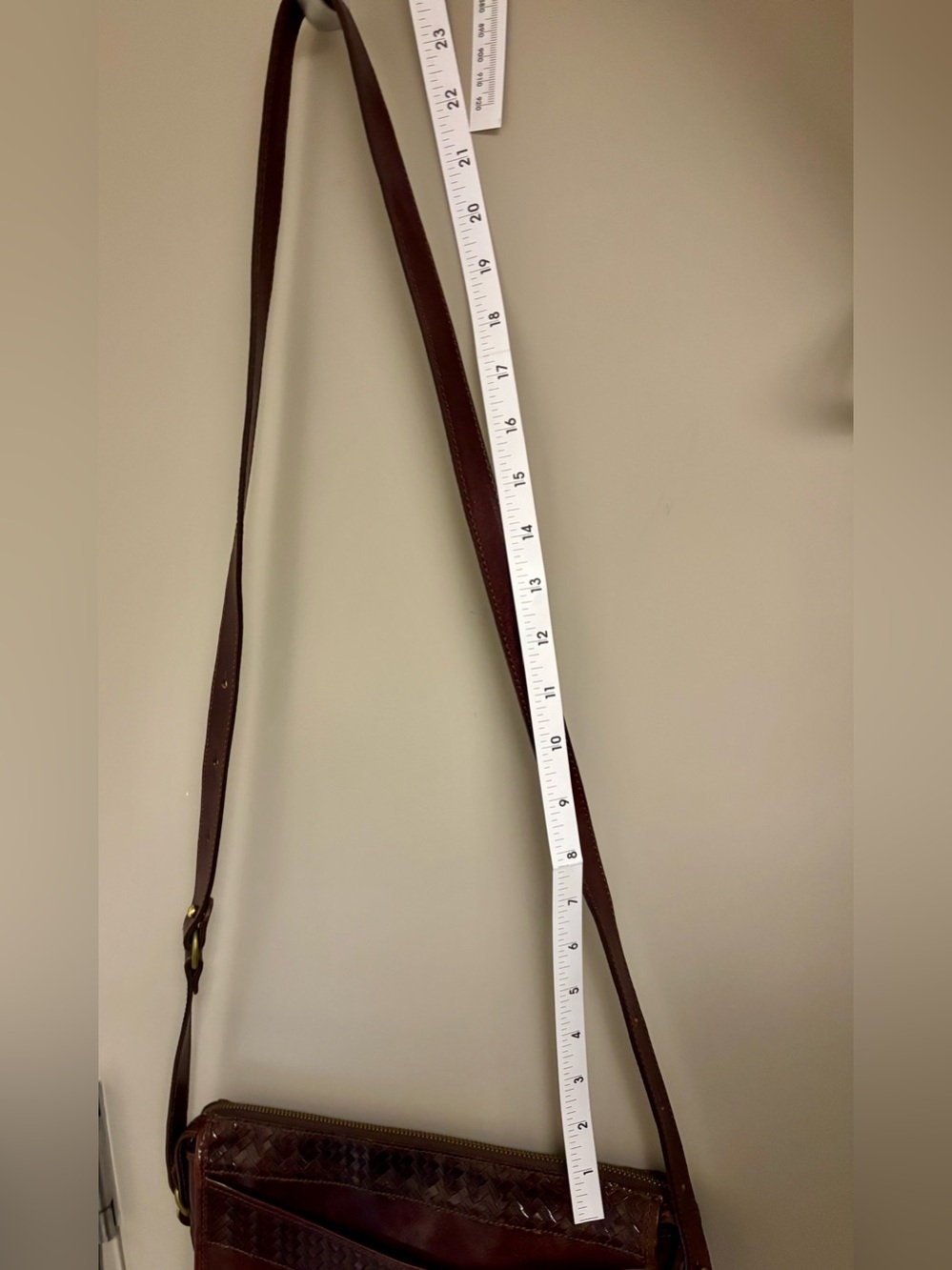 Vintage Brahmin Crossbody Bag featuring rich brown leather with woven details - Picture 6 of 14